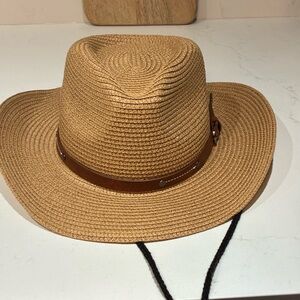 NWOT Women’s Tan Straw-like Hat with Brown Band